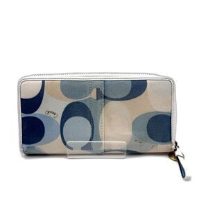 Coach Y2K Blue and Beige Signature Canvas Zip-Around Wallet